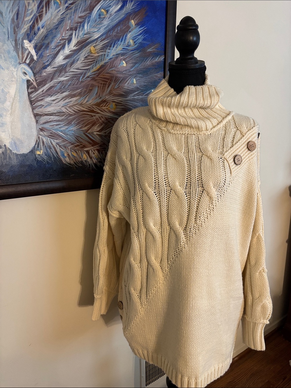 POL Cream Chunky Knit Tunic Oversized Sweater S